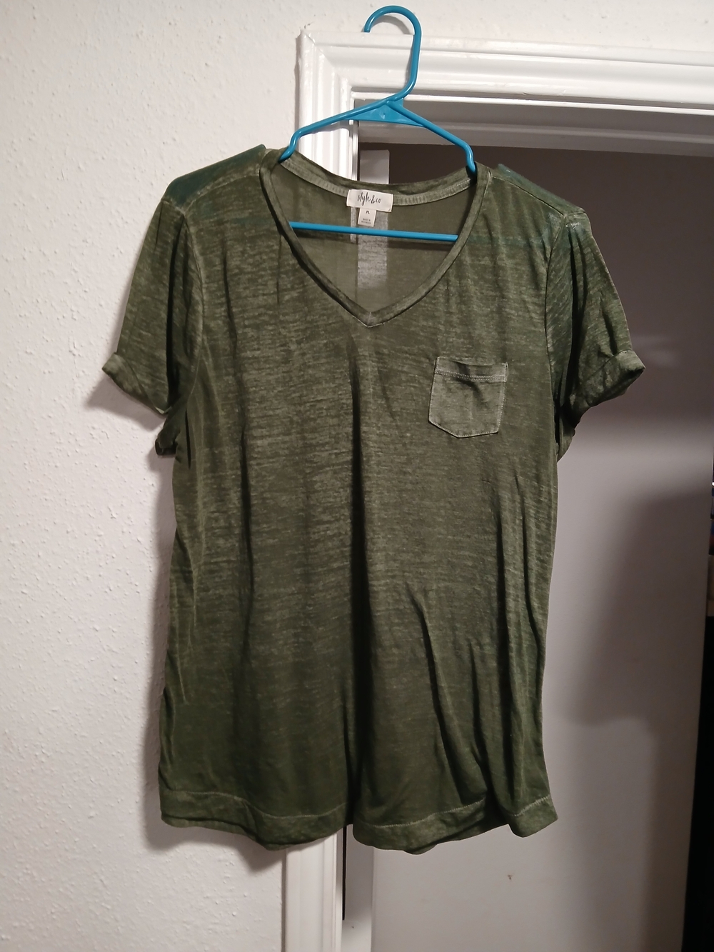 Style & Co Vintage Olive V-Neck Pocket Tee Shirt